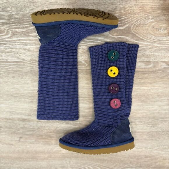 UGG Cardy II Girls Sweater Knit Tall Flip Top Boots 1967 Classic Button sz 12 - Picture 1 of 7